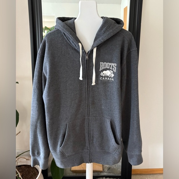 ROOTS Gray Zip Down Hoodie Sweatshirt Jacket - Picture 2 of 7
